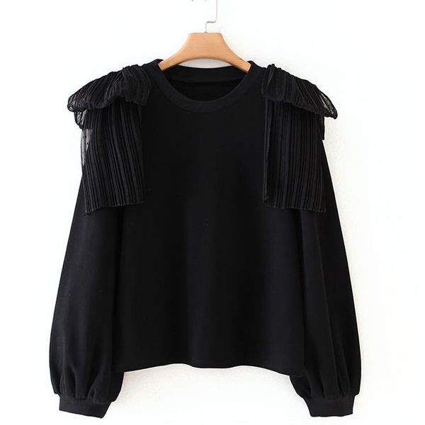 

round tie sweatshirt, tight ribbon women's long sleeve sweatshirt, Black