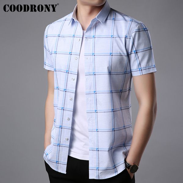 

coodrony short sleeve plaid shirt men brand clothing 2019 summer new business casual shirts social dress camisa masculina s96044, White;black