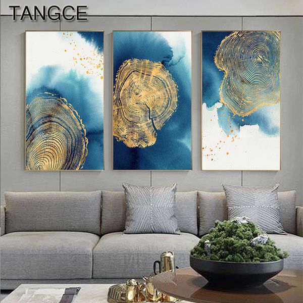 

abstract golden ring canvas painting cuadros salon big poster print blue fog wall art picture for living room luxurious tableaux