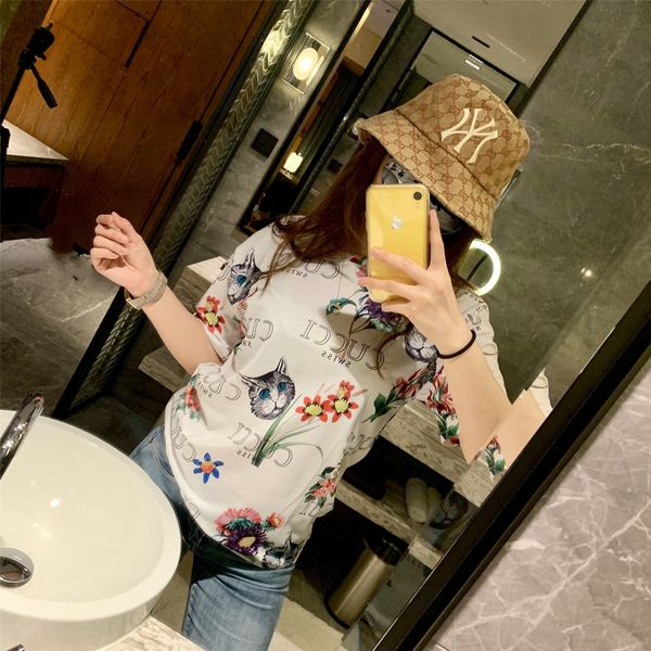 Compre 2019g Inicio Carta Color Gato Patrón Mercerización Algodón Fácil Edición Camisetas T Camiseta Mujer A 277 Del Morningsun09 Dhgatecom