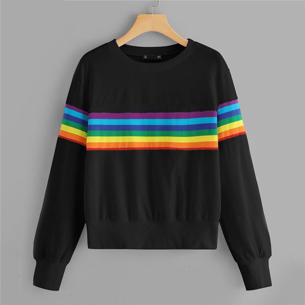 

designer sweatshirt women clothing black active rainbow stripe sweatshirt long sleeve sweatshirt women o neck basic leisure jumpers