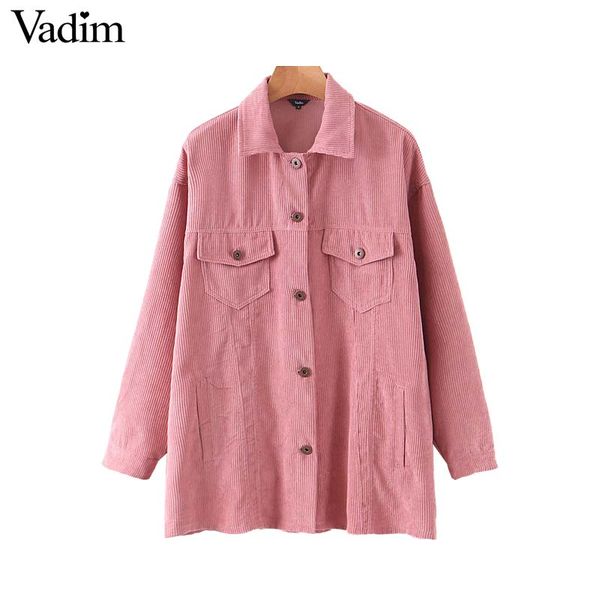 

vadim women oversized corduroy jacket pockets loose style long sleeve coats female casual outwear warm causal ca596, Black;brown
