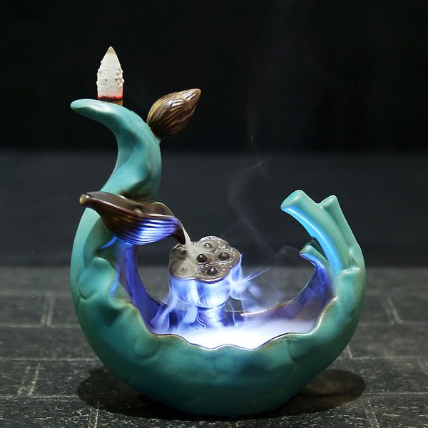 

creative led lotus incense burner furnace ornamental sandalwood smoking backflow censer ceramic antique drop shipping