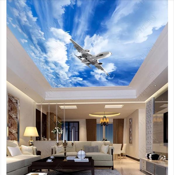 Sob encomenda da foto 3D do teto zenith interior mural decorativo Sky avião sala de estar do hotel teto zenith fundo mural papel de parede