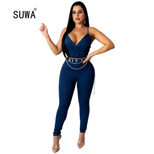 

deep v neck skinny evening party club jumpsuit women summer 2020 sleeveless backless street pencil rompers, Black;white