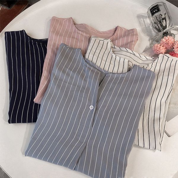 

women's blouses & shirts striped plus size women elegant seven-quarter sleeves buttons shirt female spring summer fashion office lady, White