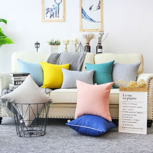 

1pc sofa waist cushion cover pillow large size pure color polyester car pillowcase modern home decorative supplies 50x50