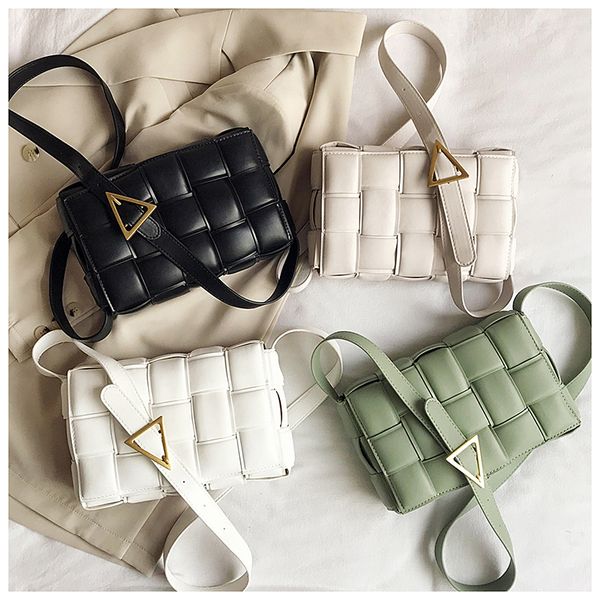 

2020 solid weave square crossbody bag pu leather women handbag travel shoulder messenger bag purses