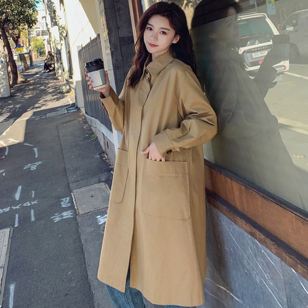 

windbreaker women's mid-length long section 2020 spring new british style loose trench coat for women casual fashion thin coat, Tan;black