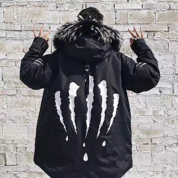

drop shipping men parkas winter jacket fur hooded coat jacket mens parka padded thick warm coats winter coats men, Black