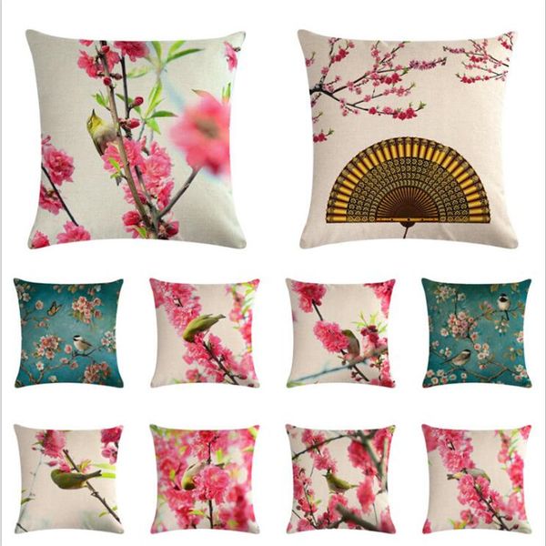 

cross-border dedicated for the pastoral peach birds series linen hug pillowcase cushion cover creative furniture factory direct pillow case