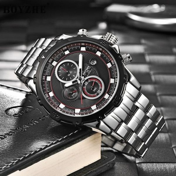 

boyzhe mens watches automatic mechanical watch for men fashion casual stainless steel waterproof wristwatch men reloj hombre, Slivery;brown