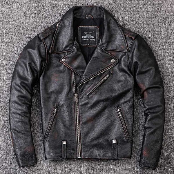 

men's leather & faux jacket genuine 2021 men fashion motorcycle biker clothing short lapels slim fit turn-down collar locomotive coat, Black