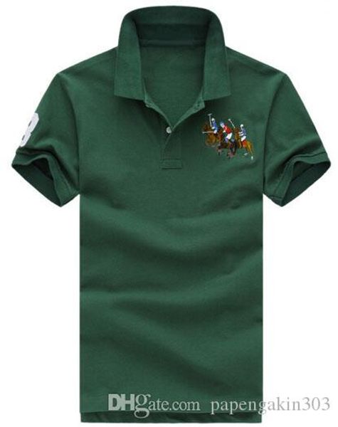 

deal men polo shirts big pony new summer short sleeve turn-over collar casual polos breathable solid golf business shirt white, White;black