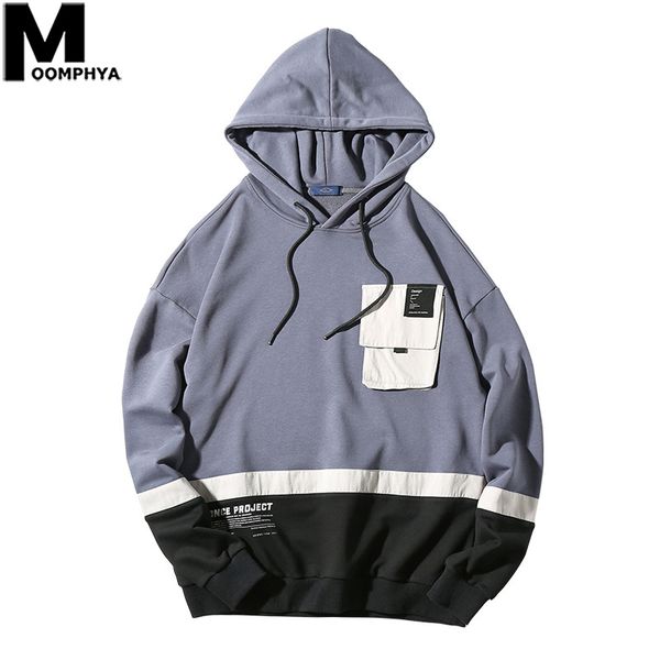 

2019 chest pocket pullover mens hoodies coat men streetwear hoody sweatshirt men hip hop man hoodie harajuku male, Black