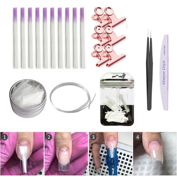

nail extension fiber set professional fiberglass nail kit fiber nails extension manicure salon tool nails building gel kit, Red;pink