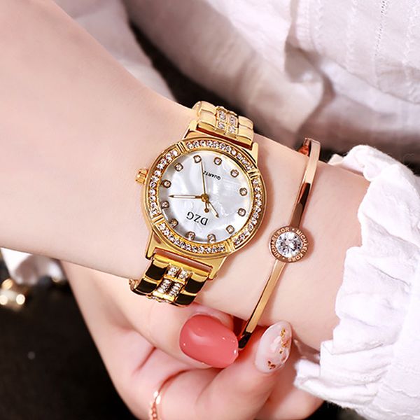 

new watches for women diamond watch women fashion gold steel belt quartz crystal wristwatch ladies casual watch, Slivery;brown