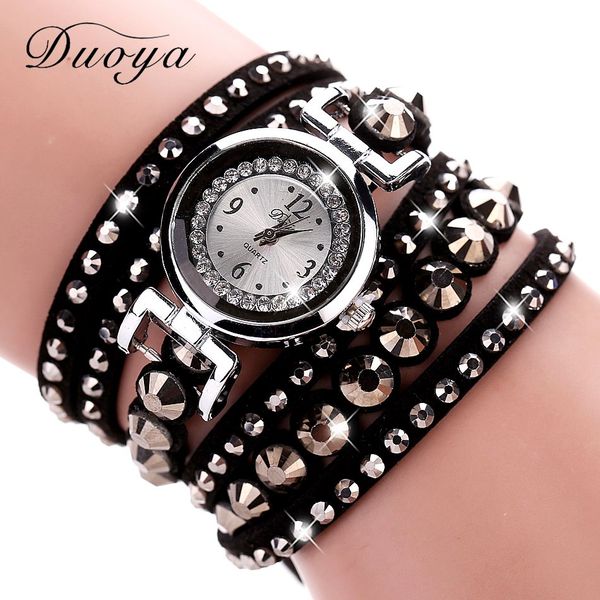 

new duoya women fashion watch silver luxury dress crystal bracelet watches for women wristwatch quartz vintage casual watch, Slivery;brown