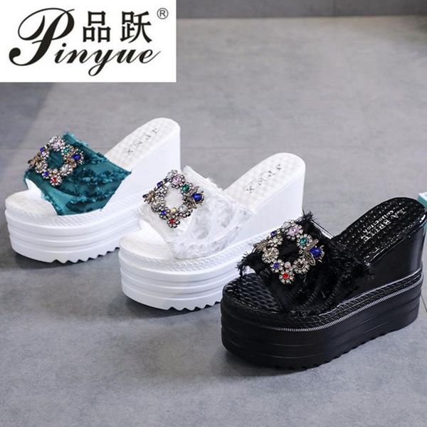 

super high women slides wedge high heel 12.5 cm white black slippers platform summer women shoes wedges flip flops beach shoes