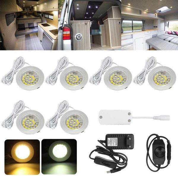 

6pcs 12v led spot light round wall lamp cabinet lights eu plug adapter for l home bedroom rv motorhome boat