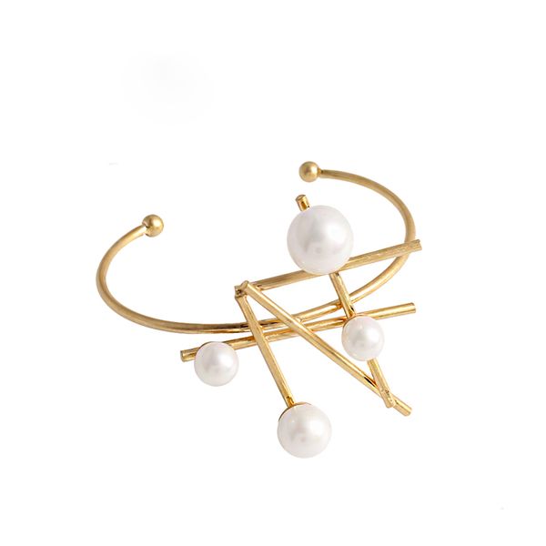 

bangle srcoi 2021 fashion abstract exaggeration gold metal pearl geometric opening bracelet for women wedding party, Black