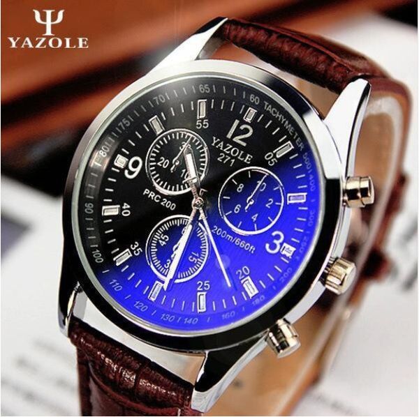 

new yazole watch men watch blue glass men's fashion waterproof sport watches clock saat relogio masculino, Slivery;brown