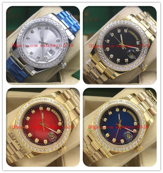 

4 colors new version mens 18k yellow gold diamond dial/bezel 41mm red blue black steel bracelet automatic fashion men's watches wristwa, Slivery;brown
