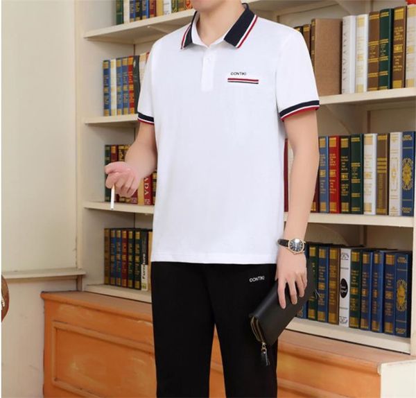 

Summer Plus Size Fathers Tracksuits Lapel Neck Shorts Sleeve Casual Sprots 2Pcs Suits Fashion Old men Running Suits