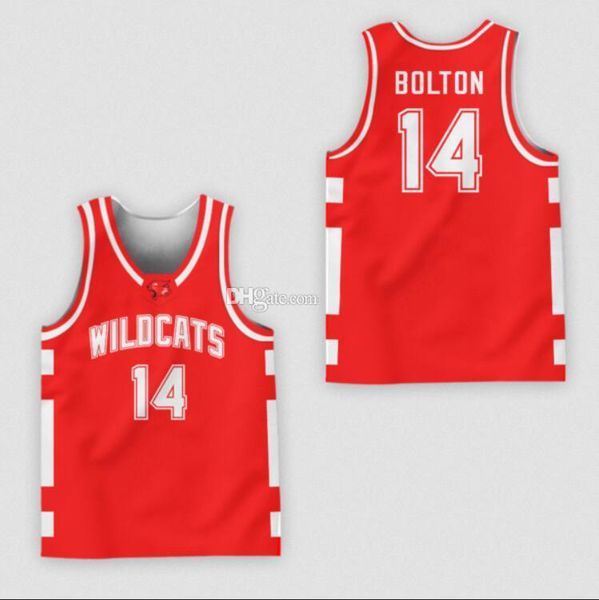 East High School Wildcats #14 Zac Efrontroy Bolton Weiß Rot Schwarz Grün Klassisches Basketballtrikot Herren Ed Custom Number Name Trikots