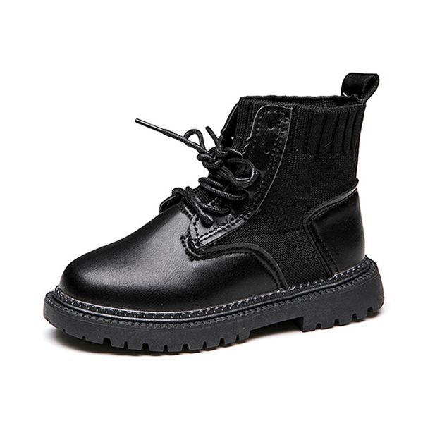 

martin boots 2019 new children school shoes knit leather ankle boots non-slip school shoes for boys girls, Black;grey