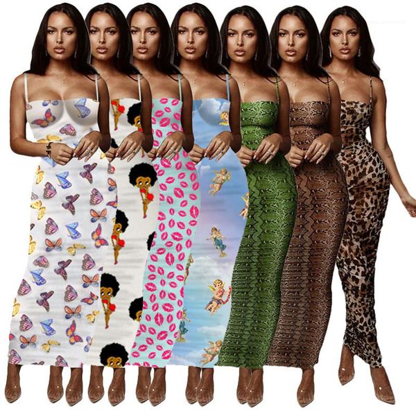 

slim skinny spaghetti strap wrapped chest summer lond dress floral leopard summer womens designer bodycon dresses, Black;gray
