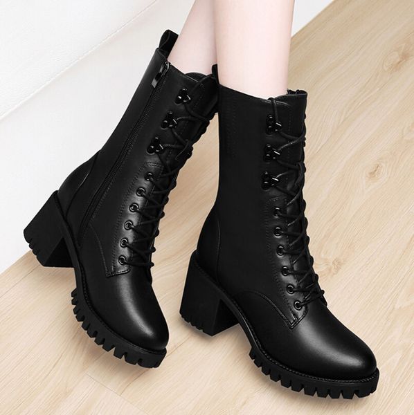 

women shoes british mid-heeled boots thick heel high heel shoes boots casual leisure fashion have personality comfortable, Black