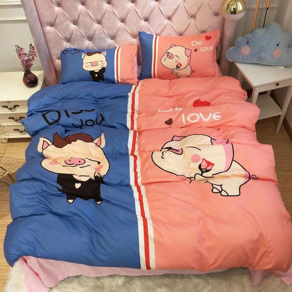 

42 cute pig bedding set king  size 4pcs bed linen polyester duvet cover bed sheet set/fitted sheet set pillowcases