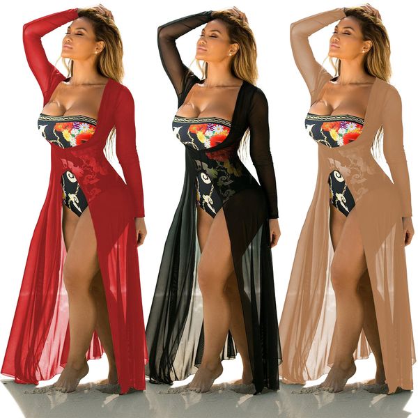 

fashionable large long sleeve beach mesh women's dress