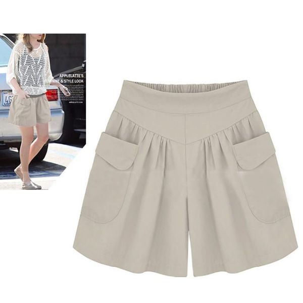 

women's shorts summer plus size short women xl -4xl 5xl wide leg female casual loose ladies khaki high waist thin pantalones cortos, White;black