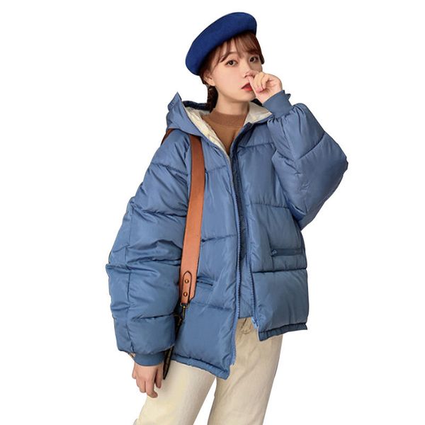 

winter jacket women korean students zipper female coat loose women parkas warm cotton padded winter coat outerwear c5773, Black