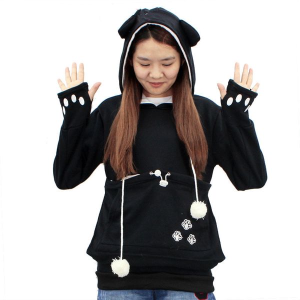 

womens cat lovers hoodies with cuddle pouch dog pet hoodies for casual kangaroo pullovers with ears sweatshirt 4xl, Black