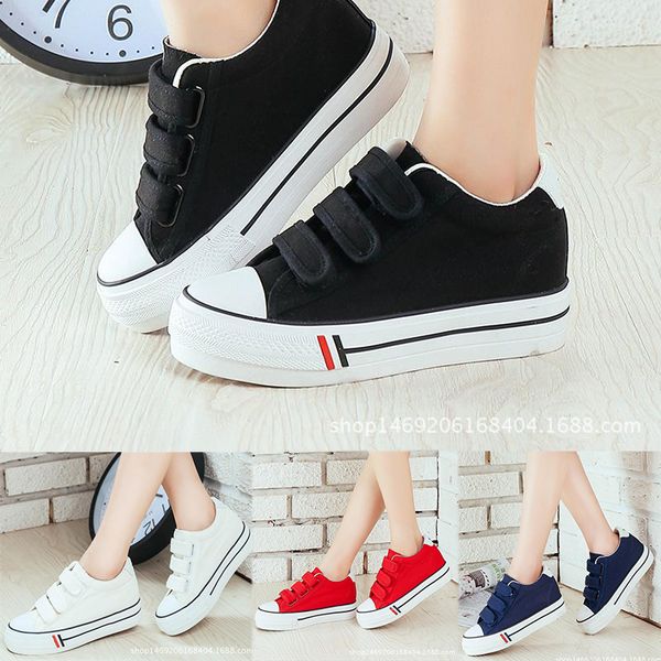 

2020 spring hook and loop canvas designer shoes women's with thick soles white casual korean version of board student tide, Black