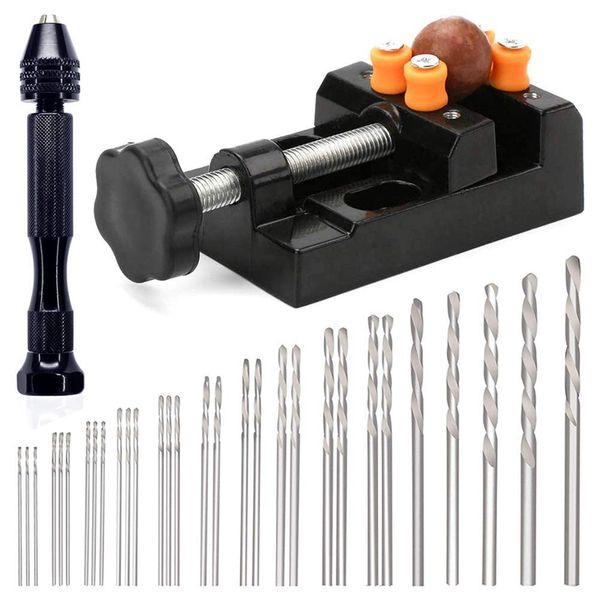 

32pcs pin drill set, universal multiple size pin vice with a mini carving clamp for craft carving,diy,woodworking,jewelry or mod