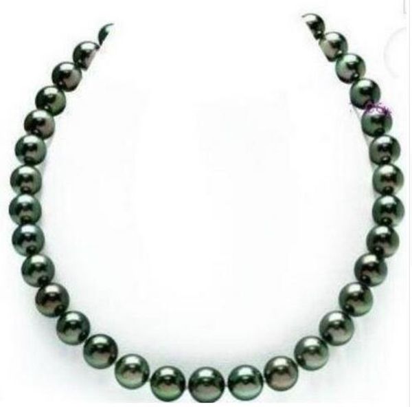 

awesome 10-11mm black pearl green necklace18 "14 kg, Silver