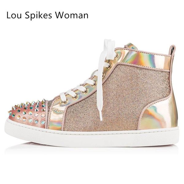 

2019 rivet boots european station street high pink board shoes tie rivet tapered sequins flat with velvet tide shoe woman boots 5589, Black