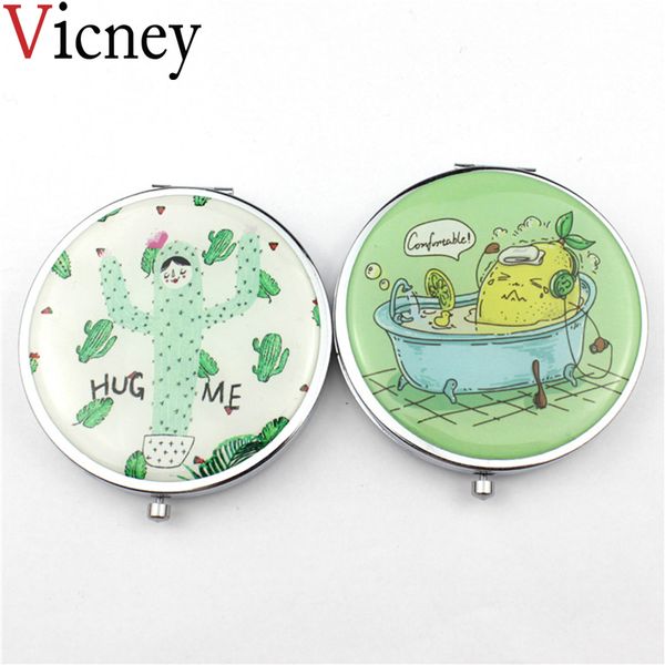 

vicney portable double-sided folding mirror cute cartoon plant princess mirror green fresh pattern makeup magnifier