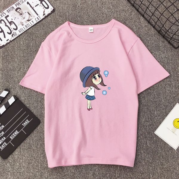 

t shirt women 2019 new summer cartoon cute little girl print short-sleeve women's t-shirt loose clothes tshirt vestidos, White