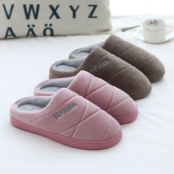

simple women men house slippers couples solid colors warm non-slip floor home slippers winter warm soft fur indoor shoes f117, Black