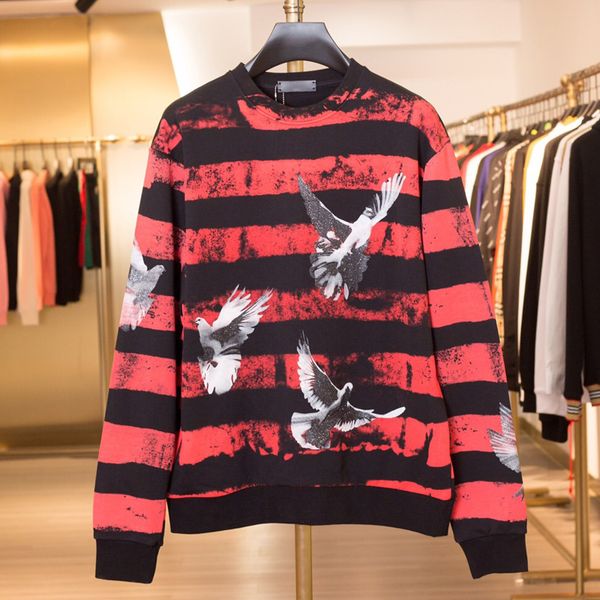 

am1r1 color matching flying pigeon crewneck pullover sweatshirt men women stripe sweater street long sleeve autumn winter outwear hfymwy301, Black