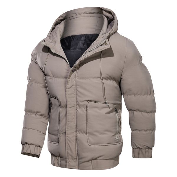 

fashion men jacket long sleeves winter hooded wadded coat solid color cotton padded overcoat warm youth clothing oversize outfit, Black;brown