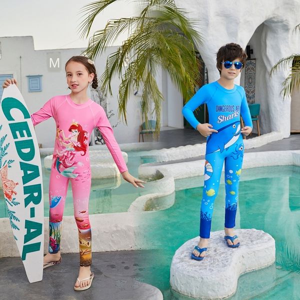 

girls' one-piece long-sleeved diving boy sun-proof quick-drying medium and swimsuit large children swimsuit, White;black