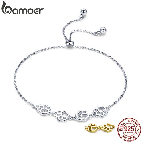 

bamoer new arrival genuine 925 sterling silver animal footprints chain bracelets for women valentines day jewelry gift scb096, Black