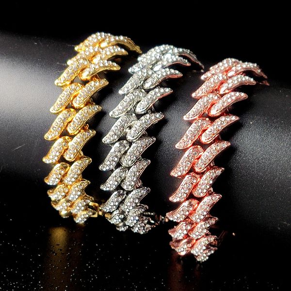 

кубинские link chains мужская хип-хоп шипы куба ожерелье 20мм медь инкрустированная циркон панк-рок моды модных аксессуаров, Silver