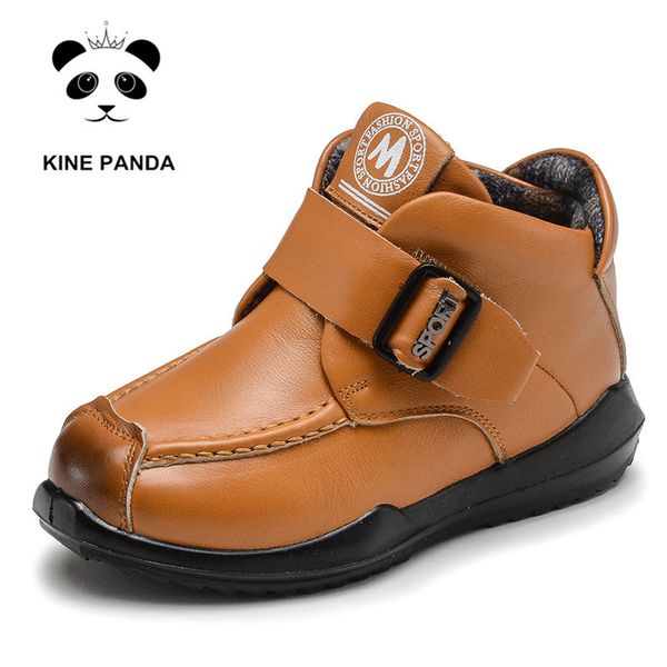 

kine panda winter warm children shoes boys boots kids teen martin warm short boots black genuine leather casual sneakers 26-37, Black;grey